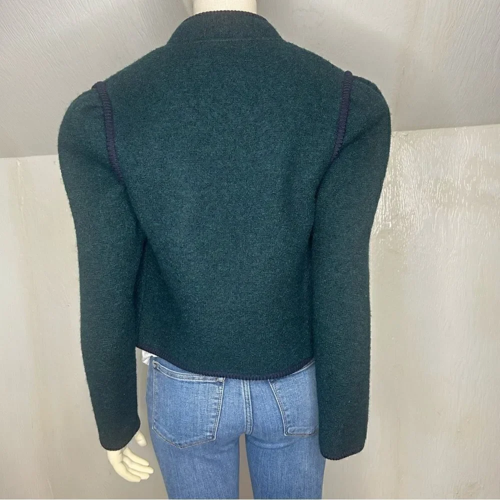 Jos A. Bank Vintage Baseball Green Crop Long Sleeves Pure Virgin Wool Jacket